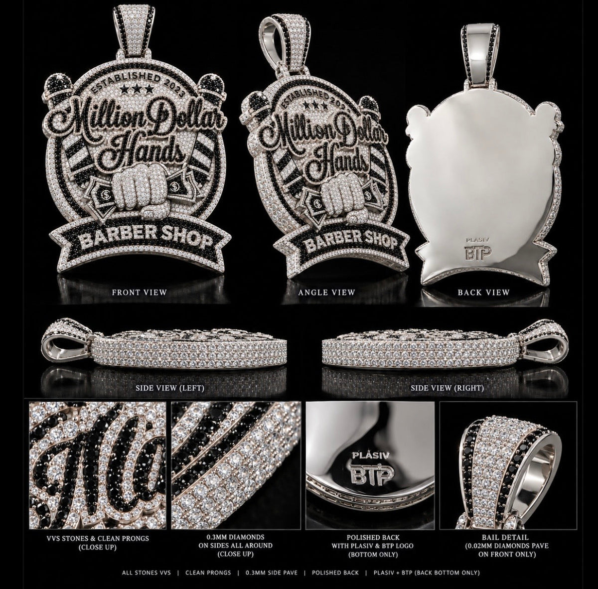 BARBER SHOP 3D MOISSANITE PENDA