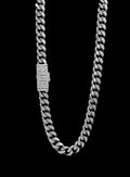 W 12mm 925 SILVER IN CUBAN LINK CHAIN WITH BOX LOCK IN PAVE SETTIN WITH CUSTOM LOGO