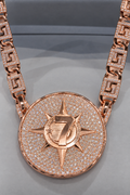 Rose Gold Compass “7” Medallion Pendant & Link Chain